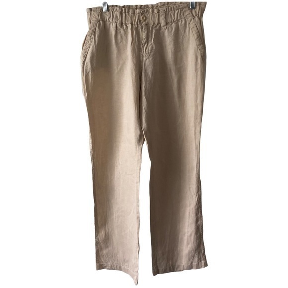 London Jean Women’s Paper Bag Khaki Linen Pants ‎  Size 8 - Picture 1 of 3